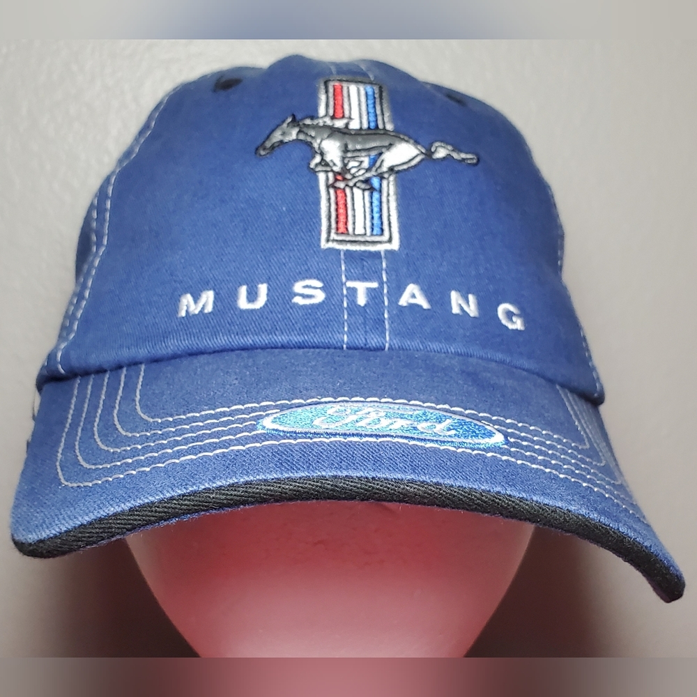 Ford mustang car auto racing cap hat cotton blue /adjustable